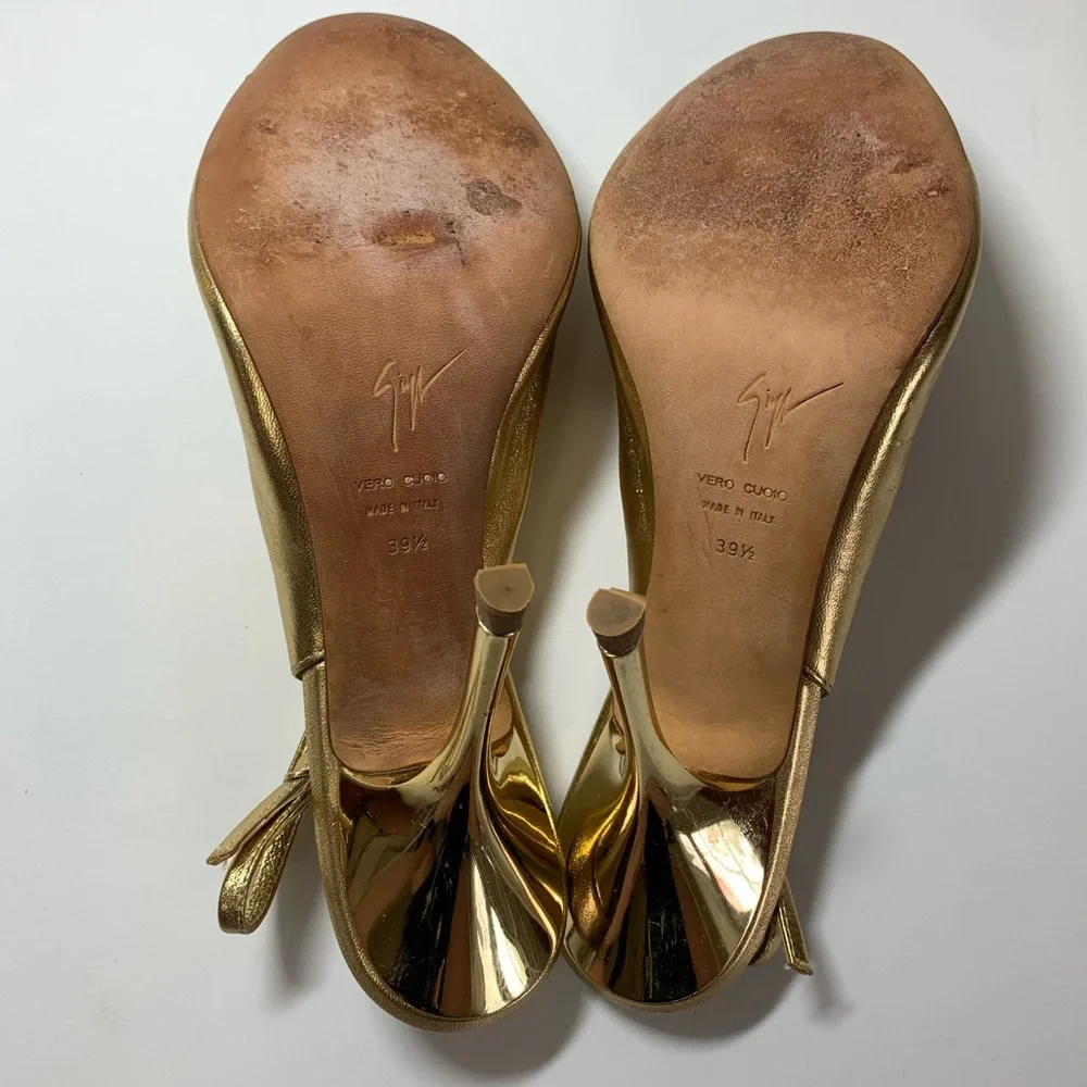 Giuseppe Zanotti Design Gold Leather slingback peeptoe heels EU size 39.5 US 9.5 - Picture 10 of 15